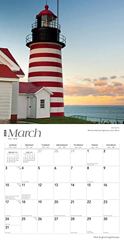 New England Lighthouses | 2024 12 x 24 Inch Monthly Square Wall Calendar | BrownTrout | USA United States of America East Coast Scenic Nature