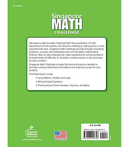 Singapore Math Challenge 5th Grade Math Workbooks, Singapore Math Grade 5 and Up, Patterns, Equations, Prime Numbers, and Fractions Workbook, 5th Grade Math Classroom or Homeschool Curriculum