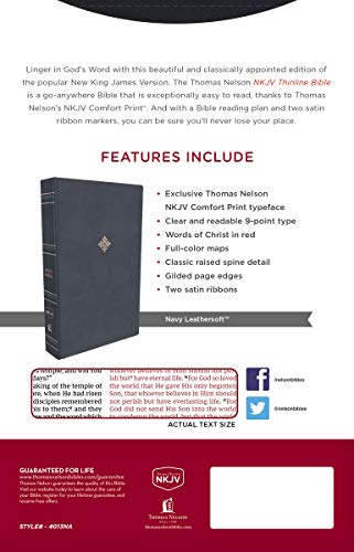 NKJV, Thinline Bible, Leathersoft, Navy, Red Letter, Comfort Print: Holy Bible, New King James Version