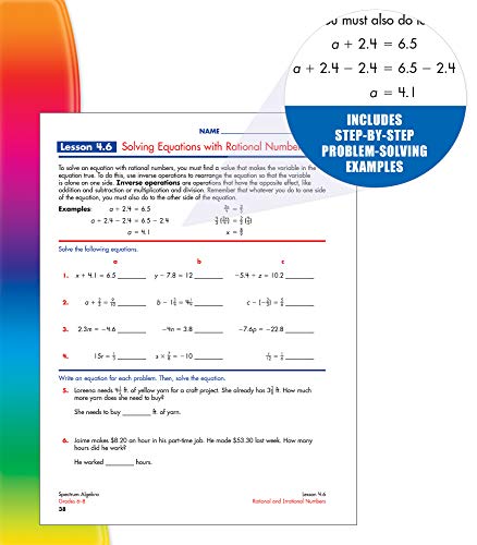 Spectrum Algebra 1 Workbook, Ages 11-14, Grades 6-8 Algebra/Pre-Algebra Workbook Covering Fractions, Algebra Equations, Graphing, Rational Numbers, ... 7th Grade, 8th Grade Math For Kids (Volume 9)