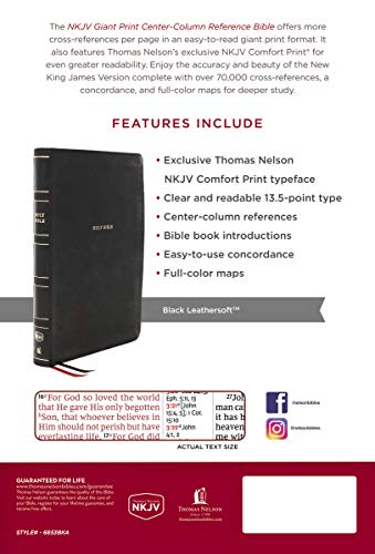 NKJV Holy Bible, Giant Print Center-Column Reference Bible, Black Leathersoft, 72,000+ Cross References, Red Letter, Comfort Print: New King James Version