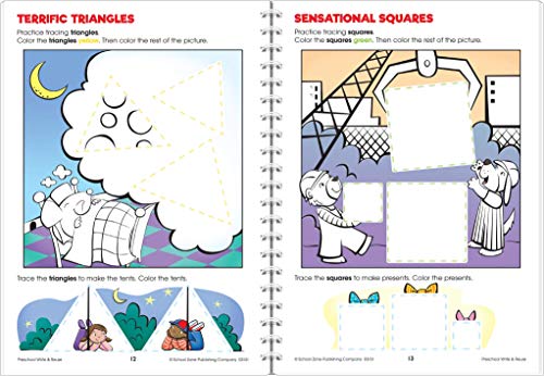 School Zone - Preschool Write & Reuse Workbook - Ages 3 to 5, Spiral Bound, Write-On Learning, Wipe Clean, Includes Dry Erase Marker, Letter Tracing, and More (School Zone Write & Reuse Workbook)