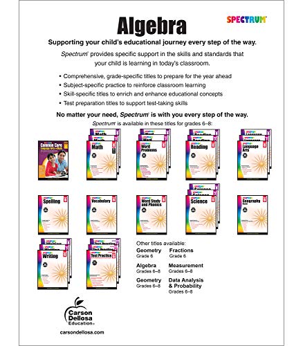 Spectrum Algebra 1 Workbook, Ages 11-14, Grades 6-8 Algebra/Pre-Algebra Workbook Covering Fractions, Algebra Equations, Graphing, Rational Numbers, ... 7th Grade, 8th Grade Math For Kids (Volume 9)
