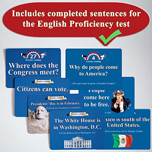 Civics and English flashcards to Study for The US citizenship Test with All 100 USCIS Illustrated Questions and Answers for American Civics and English Proficiency Exams