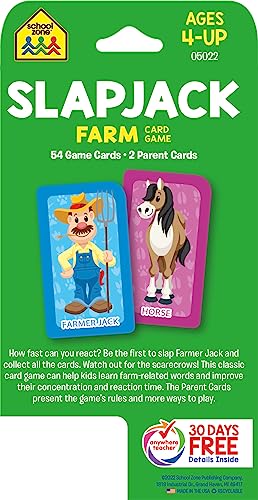 School Zone - Slapjack Farm Card Game - Ages 4+, Preschool to Kindergarten, Animals, Counting, Matching, Vocabulary, and More (School Zone Game Card Series)