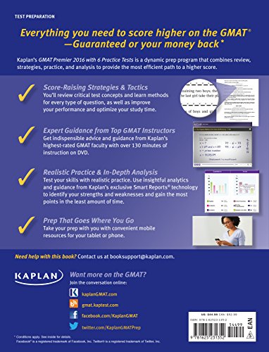 Kaplan GMAT Premier 2016 with 6 Practice Tests: Book + Online + DVD + Mobile (Kaplan Test Prep)