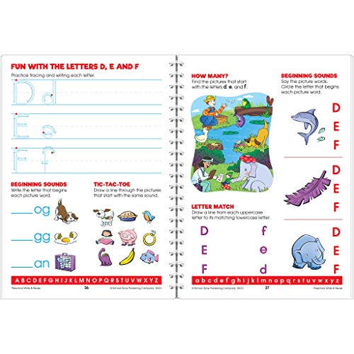 School Zone - Preschool Write & Reuse Workbook - Ages 3 to 5, Spiral Bound, Write-On Learning, Wipe Clean, Includes Dry Erase Marker, Letter Tracing, and More (School Zone Write & Reuse Workbook)
