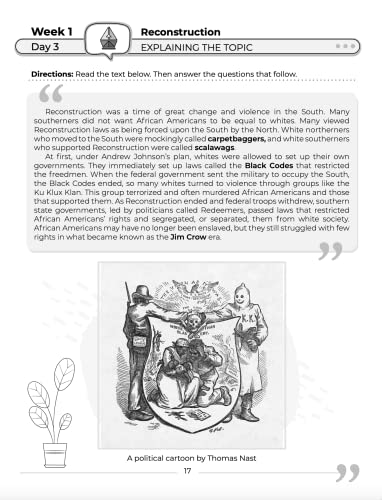 8th Grade Social Studies: Daily Practice Workbook | 20 Weeks of Fun Activities | History | Civic and Government | Geography | Economics | + Video Explanations for Each Question