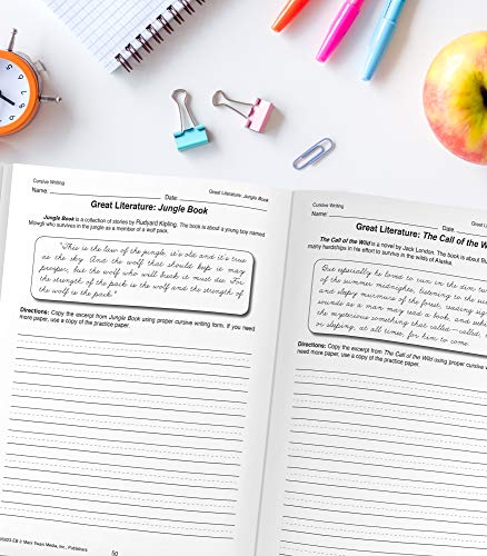 Mark Twain Cursive Handwriting Workbook for Kids Age 8-12, Letters, Sight Words, and Sentence Writing Practice, Middle School Cursive Handwriting Practice Workbook, Classroom or Homeschool Curriculum