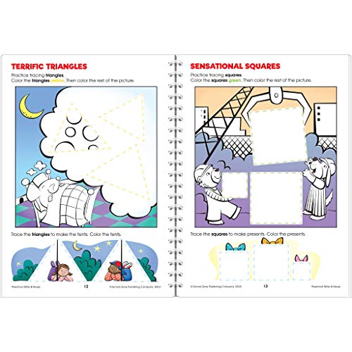 School Zone - Preschool Write & Reuse Workbook - Ages 3 to 5, Spiral Bound, Write-On Learning, Wipe Clean, Includes Dry Erase Marker, Letter Tracing, and More (School Zone Write & Reuse Workbook)