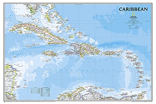 National Geographic Caribbean Wall Map - Classic (Poster Size: 36 x 24 in) (National Geographic Reference Map)