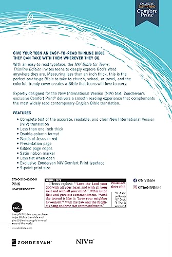 NIV, Bible for Teens, Thinline Edition, Leathersoft, Pink, Red Letter, Comfort Print