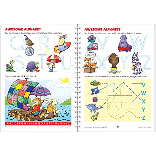 School Zone - Preschool Write & Reuse Workbook - Ages 3 to 5, Spiral Bound, Write-On Learning, Wipe Clean, Includes Dry Erase Marker, Letter Tracing, and More (School Zone Write & Reuse Workbook)