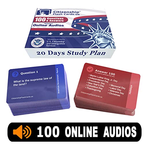 US Citizenship Flash Cards 2023-2024: Naturalization Test Study Guide with 100 USCIS Questions and Answers Flashcards Includes Online Audios