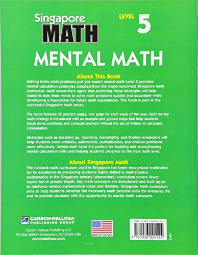 Singapore Math – Mental Math Level 5 Workbook for 6th Grade, Paperback, 64 Pages, Ages 11–12 with Answer Key