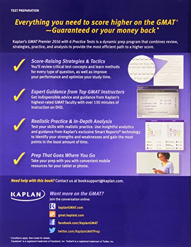 Kaplan GMAT Premier 2016 with 6 Practice Tests: Book + Online + DVD + Mobile (Kaplan Test Prep)