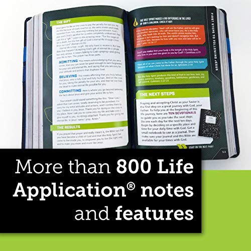 Tyndale NLT Boys Life Application Study Bible, TuTone (LeatherLike, Neon/Black NLT Study Bible for Boys, Foundations for Your Faith Sections