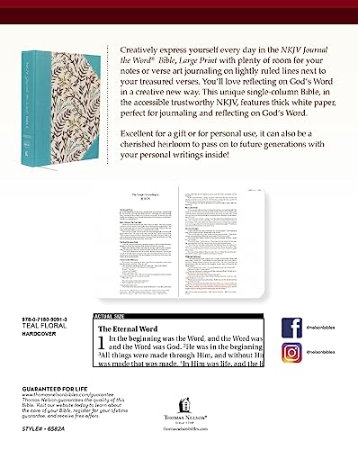 NKJV, Journal the Word Bible, Large Print, Cloth over Board, Blue Floral, Red Letter: Reflect, Journal, or Create Art Next to Your Favorite Verses