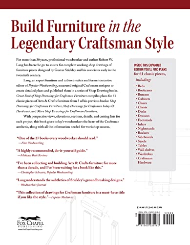 Great Book of Shop Drawings for Craftsman Furniture, Revised & Expanded Second Edition: Authentic and Fully Detailed Plans for 61 Classic Pieces (Fox Chapel Publishing) Complete Full-Perspective Views