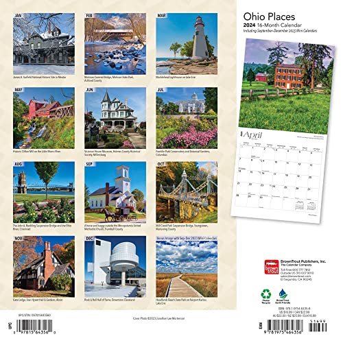 Ohio Places | 2024 12 x 24 Inch Monthly Square Wall Calendar | BrownTrout | USA United States of America Midwest State Nature