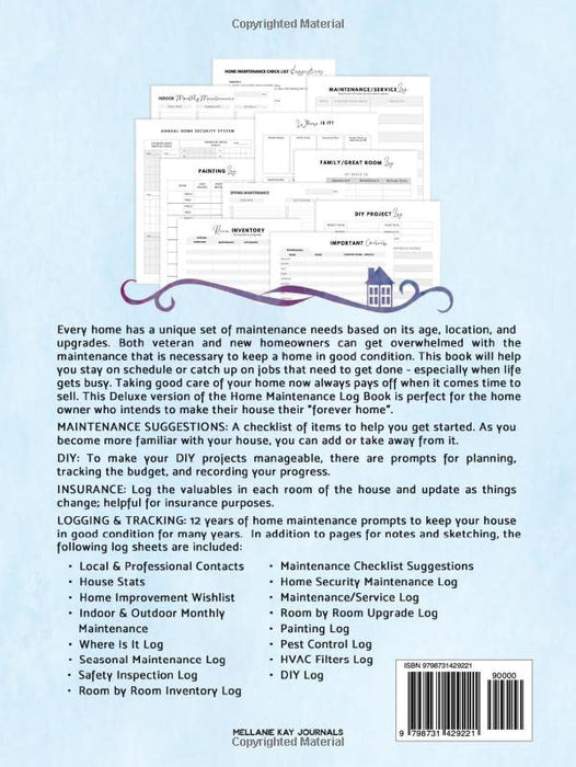Deluxe Home Maintenance Log Book: Organize, Schedule, Journal, Planner for Home Maintenance, Repairs and Upgrades | 12 Years of Record Keeping, ... | DIY Projects Room Inventory | Hardcover