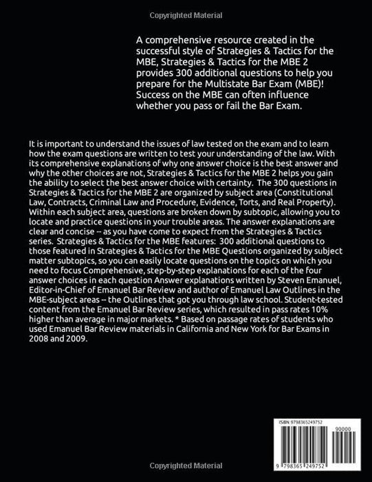 Strategies & Tactics for the MBE 2, Second Edition (Emanuel Bar Review Series)