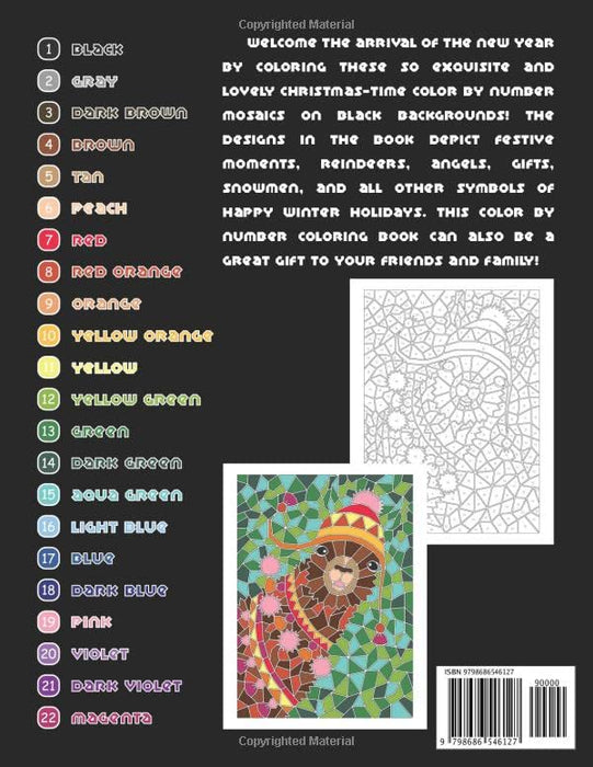CHRISTMAS MOSAIC Color By Number (Black Backgrounds) (Extended Edition - 50 Coloring Pages)